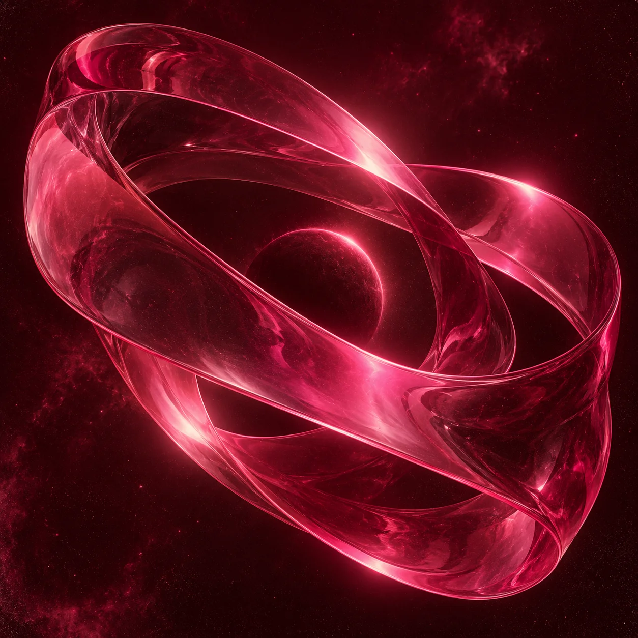 A luminous pink soundwave against a deep burgundy night